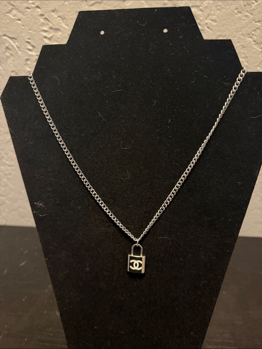 Inspired Silver Padlock Necklace - Silver Tone with White Logo